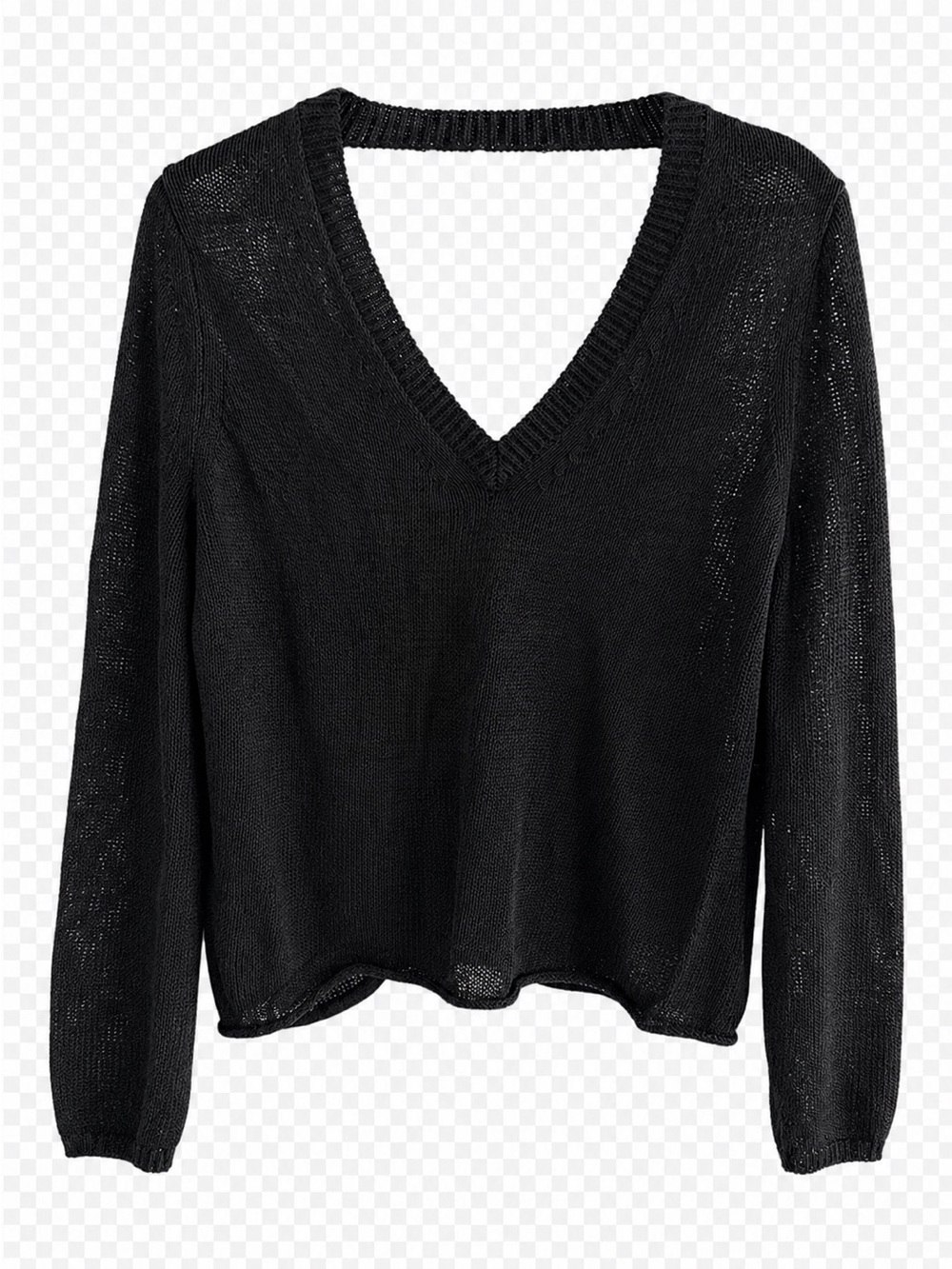360 Sweater Black Cotton Blend V-Neck Cutout Back Knit Small